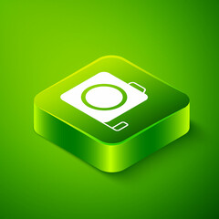 Isometric Roulette construction icon isolated on green background. Tape measure symbol. Green square button. Vector