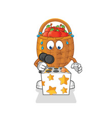 apple basket play whack a mole mascot. cartoon vector
