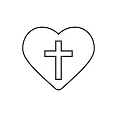 Cross in heart. Christian icon line style