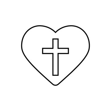 Cross in heart. Christian icon line style
