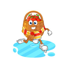 apple basket ice skiing cartoon. character mascot vector