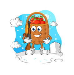 apple basket soldier in winter. character mascot vector