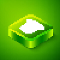 Isometric Magic hat icon isolated on green background. Magic trick. Mystery entertainment concept. Green square button. Vector