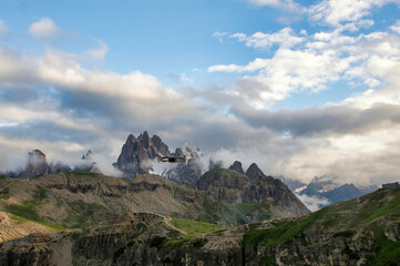 Stunning mountain scenery in summer along the road to Tre Cime di Lavaredo, Dolomites, Italy.