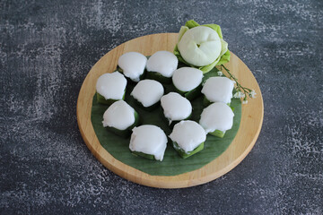 Thai desserts containing flour and sugar and the front of the dessert is coconut milk ,Include Clipping Path.