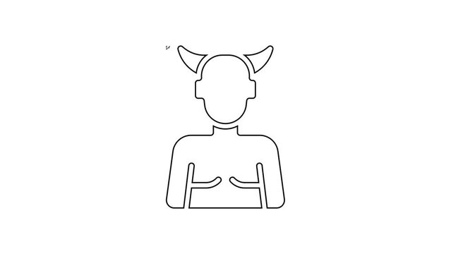 Black line Krampus, heck icon isolated on white background. Horned devil. Traditional Christmas devil. Happy Halloween party. 4K Video motion graphic animation