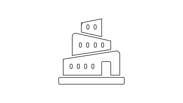 Black line Babel tower bible story icon isolated on white background. 4K Video motion graphic animation