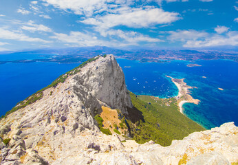 Isola di Tavolara in Sardegna (Italy) - The worderful mountain island in Sardinia region, with beach, blue sea, and incredible alpinistic trekking to the summit named Punta Cannone.