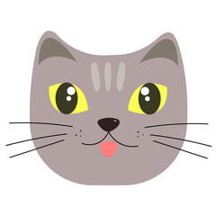 cute cat illustration. Print graphic for T-shirt. Cat face character. A gray kitten Vector illustration for greeting card, invitation.