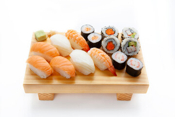 Sushi and rolls set isolated on white background.