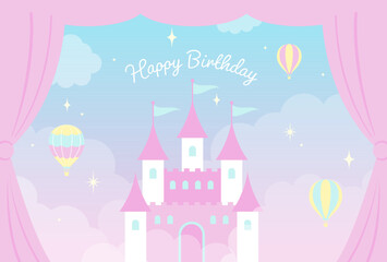 vector background with a fairy tale castle in cloudy sky for banners, cards, flyers, social media wallpapers, etc. - obrazy, fototapety, plakaty