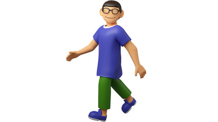 A 3D Illustration of Cartoon Character for Web Walking and Smiling. 