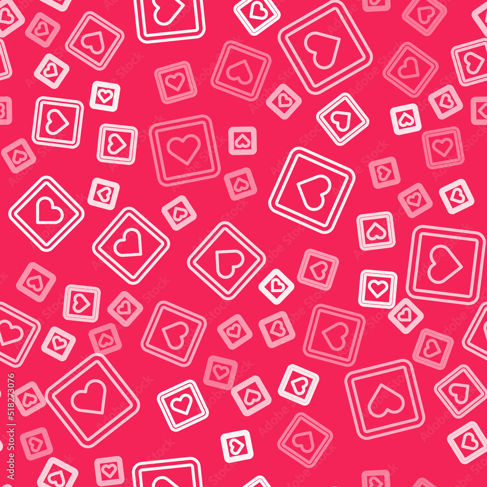 Poster white line like heart icon isolated seamless pattern on red background. counter notification icon. f