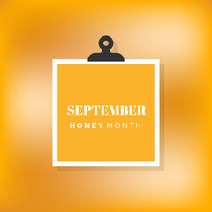 Honey month. September. Golden blurred background. Vector illustration, flat design