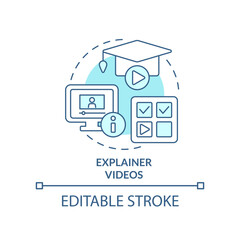 Explainer videos turquoise concept icon. Microlearning abstract idea thin line illustration. Small duration of content. Isolated outline drawing. Editable stroke. Arial, Myriad Pro-Bold fonts used