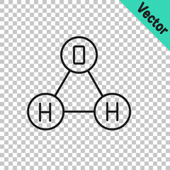 Black line Chemical formula for water drops H2O shaped icon isolated on transparent background. Vector