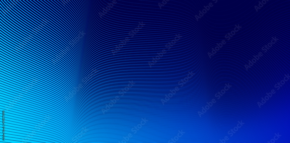 Poster blue lines in 3d perspective vector abstract background, dynamic linear minimal design, wave lied pa