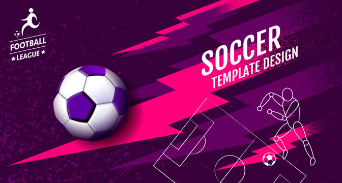 Soccer Layout template design, football league, Purple magenta tone, sport background.