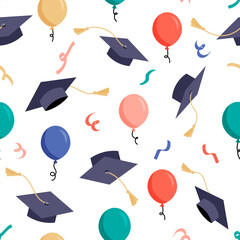 Graduation caps confetti seamless pattern