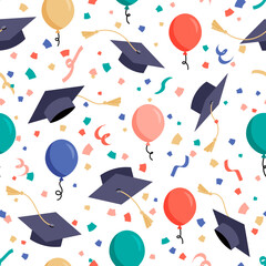 Graduation caps confetti seamless pattern