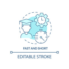 Fast and short turquoise concept icon. Microlearning principle abstract idea thin line illustration. Bite-sized learning. Isolated outline drawing. Editable stroke. Arial, Myriad Pro-Bold fonts used