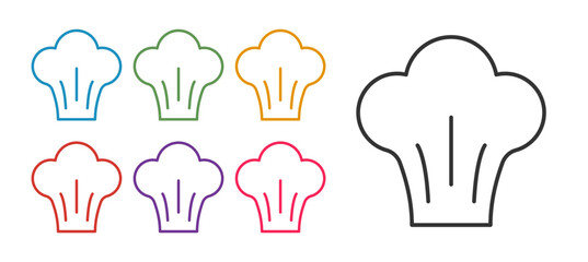 Set line Chef hat icon isolated on white background. Cooking symbol. Cooks hat. Set icons colorful. Vector