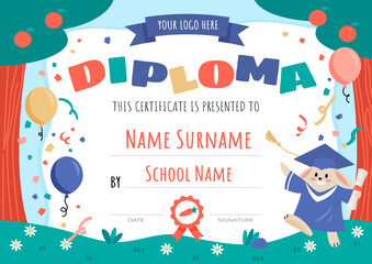Certificates kindergarten and elementary Preschool Kids Diploma certificate design template