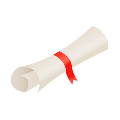 Diploma scroll with red bow on isolated white background Rolled paper Vector illustration