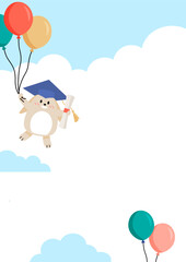 Cartoon graduation background with a little bunny in the sky