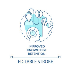 Improved knowledge retention turquoise concept icon. Microtraining benefit abstract idea thin line illustration. Isolated outline drawing. Editable stroke. Arial, Myriad Pro-Bold fonts used