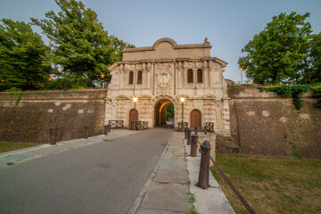 The entrance to the historic center of the "Citadel of Parma". Ancient monument with fortified walls now dedicated to a park for sports and outdoor activities.