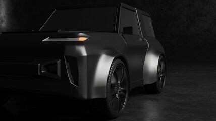 Sport SUV car metallic color in dark scene 3D rendering vehicle wallpaper backgrounds © mapichai