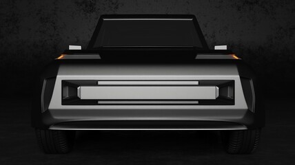 Front view sport SUV car model concept in dark scene 3D rendering vehicle wallpaper backgrounds