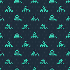 Green line Slide playground icon isolated seamless pattern on blue background. Childrens slide. Vector