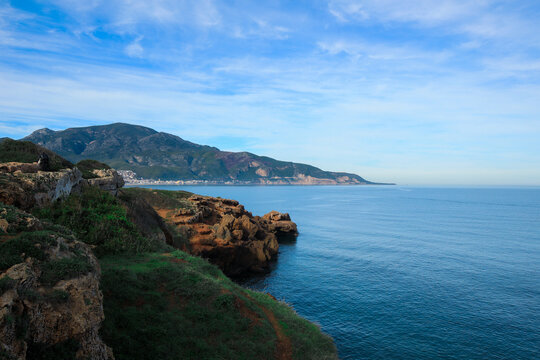 Ancient Ruins of Roman Tipasa with the Nice View to the Mediterranean coastline near Tipaza city, Algeria