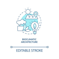 Bioclimatic architecture turquoise concept icon. Climate. Net zero design approach abstract idea thin line illustration. Isolated outline drawing. Editable stroke. Arial, Myriad Pro-Bold fonts used