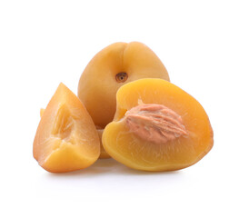 Peach slice isolated on white background. Sliced peach. With clipping path.