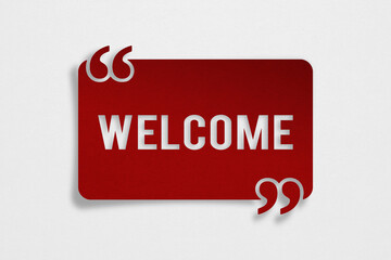 welcome text on dark red paper cut with grunge grey texture background © Ratana21