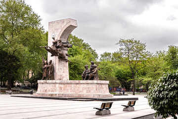 Memorial of Sultan Mehmed II the Conqueror, Fatih Park, Istanbul, Turkey (Turkiye). Equestrian statue, turkish monuments of the history of Constantinople. History or tourism concept