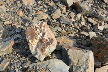 Collapsed rocks from the rock, close-up. Beautiful background for wallpaper.
