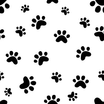 Dog and cat footprint step silhouette seamless pattern illustration fabric design