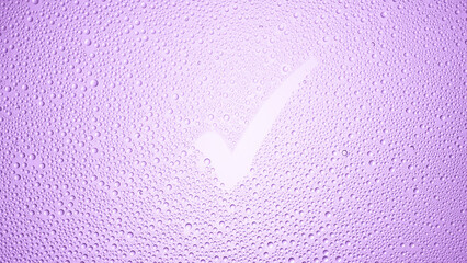 Checkmark printed on the wet glass on violet background | antiperspirant advertisement