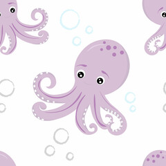 seamless pattern with octopus and bubbles