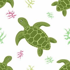 seamless pattern with turtle and algae