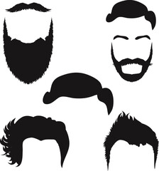 Set of Man hair mustache beard isolated Vectors Silhouettes.