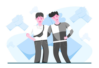 Millennial Boys Friendship Conceptual Flat Illustration Design