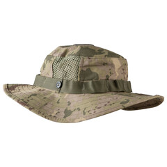 army uniform round cap with brim, camouflage, with digital pattern, on white, background, side view