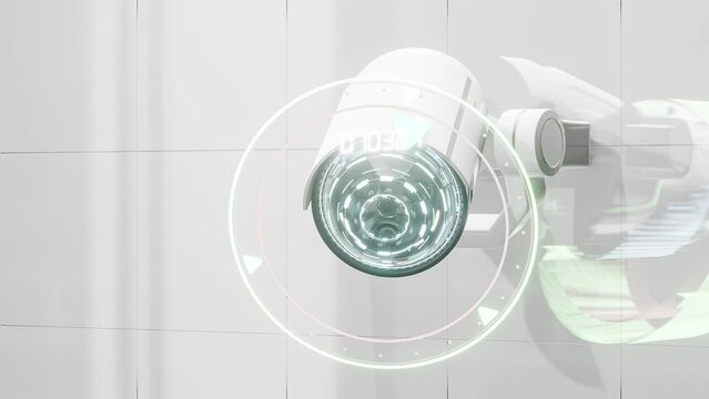 Futuristic security CCTV camera with Motion sensor. Scan the area for surveillance purposes. technology and innovation concept. 3D Render