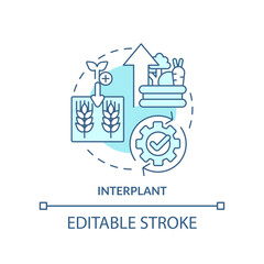 Interplant turquoise concept icon. Plant multiple cultures. Farming productivity abstract idea thin line illustration. Isolated outline drawing. Editable stroke. Arial, Myriad Pro-Bold fonts used