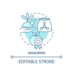 Manuring turquoise concept icon. Organic fertilizer. Increasing farming productivity abstract idea thin line illustration. Isolated outline drawing. Editable stroke. Arial, Myriad Pro-Bold fonts used
